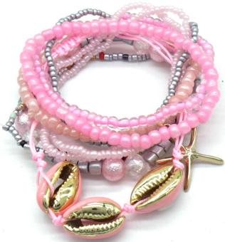 Armband set a 9 kralen roze elastisch