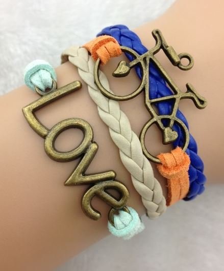 Armband brons-mintgroen-oranje-blauw Love-Bike