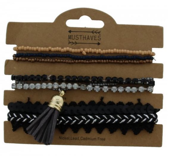 Armband set a 7 fijn zwart-strass-beads