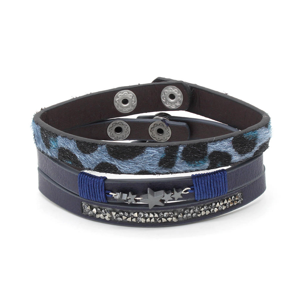 Armband set a 3 Leopard print, Stars & Glitters blauw