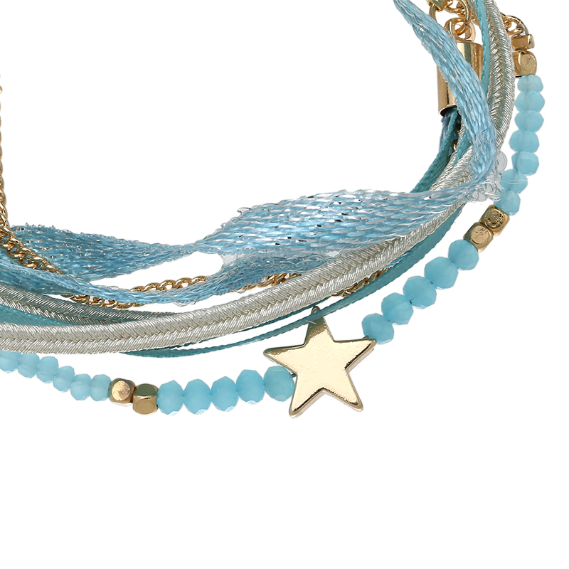 Armband wrap Beads & Star blue-goud
