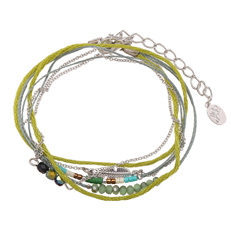 Armband wrap fijn Beads & Charms groen-zilver