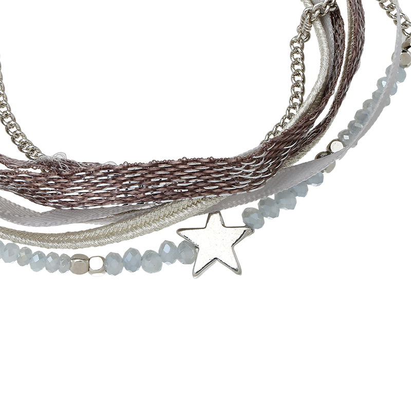 Armband wrap Beads & Star grijs-zilver