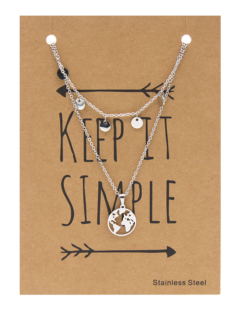 Ketting 2-laags World & Coins RVS zilver
