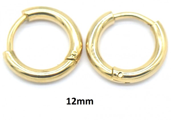 Oorbellen hoops of creolen stainless steel goud 12 mm