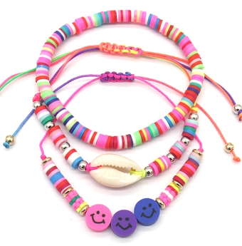Armband set a 3 Smiley surfbeads multicolor