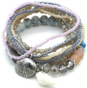 Armband set a 8 kraaltjes grijs met schelp