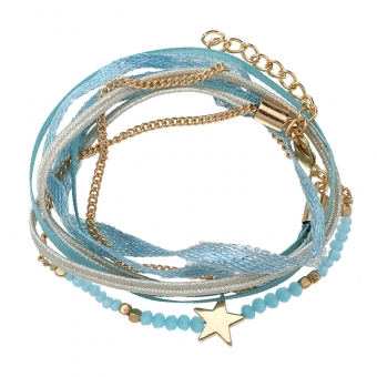 Armband wrap fijn Beads & Star blauw-goud