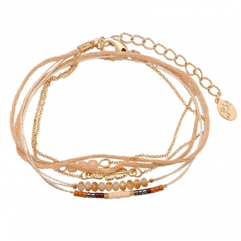 Armband wrap fijn Beads & Charms bruin-goud
