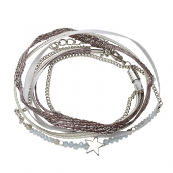Armband wrap fijn Beads & Star grijs-zilver