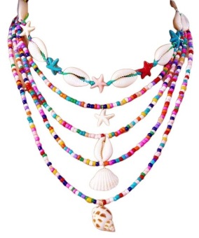 Ketting 5-laags Schelpen en kraaltjes multicolor