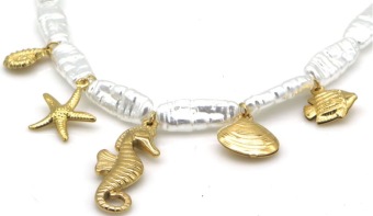 Ketting Pearls & Sealife st-steel goud 2