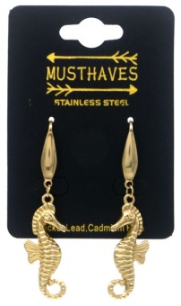 Oorbellen zeepaardje stainless-steel goud 2