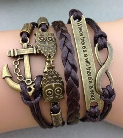 Armband bruin-brons Infinity-Owls-Anchor-Where there is...39