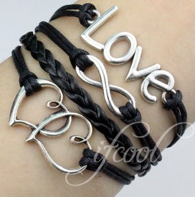 Armband zwart-zilver Infinity-Hearts-Love