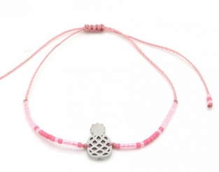 Armband fijn Beads & Pineapple pink