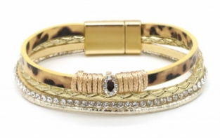 Armband Ibiza 4-laags strass-luipaard goud