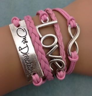 Armband Infinity-Love-One Direction roze-zilver