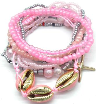 Armband set a 9 kralen roze elastisch