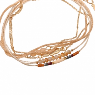 Armband wrap fijn Beads & Feather beige-goud