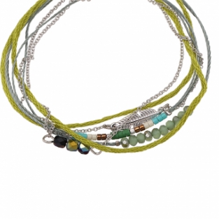 Armband wrap fijn Beads & Feather groen-zilver