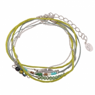 Armband wrap fijn Beads & Charms groen-zilver