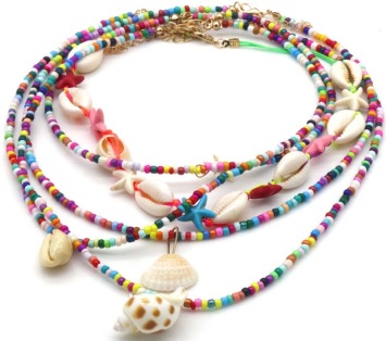 Ketting 5-laags Schelpen en kraaltjes multicolor 3