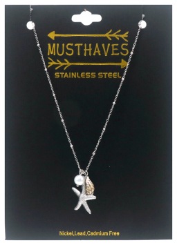 Ketting fijn Zeester & schelp st-steel zilver 3