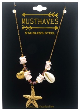 Ketting fijn Zeester & schelpen st-steel goud 3