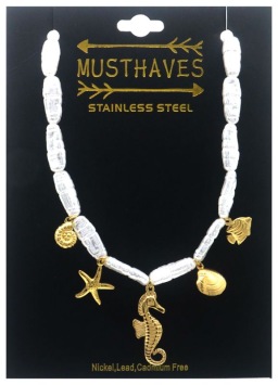 Ketting Pearls & Sealife st-steel goud 3