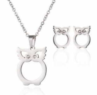 Ketting set Uil stainless steel zilver