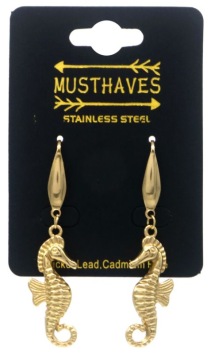 Oorbellen zeepaardje stainless-steel goud 2
